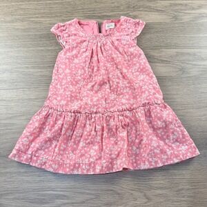 Mini Boden Girls Pink Floral Corduroy Dress Ruffle Sleeve Lined Size 1.5-2 Years